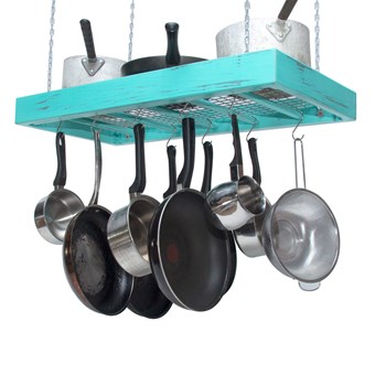 Pot Rack Wooden Ceiling Mounted Rectangular Large Metal