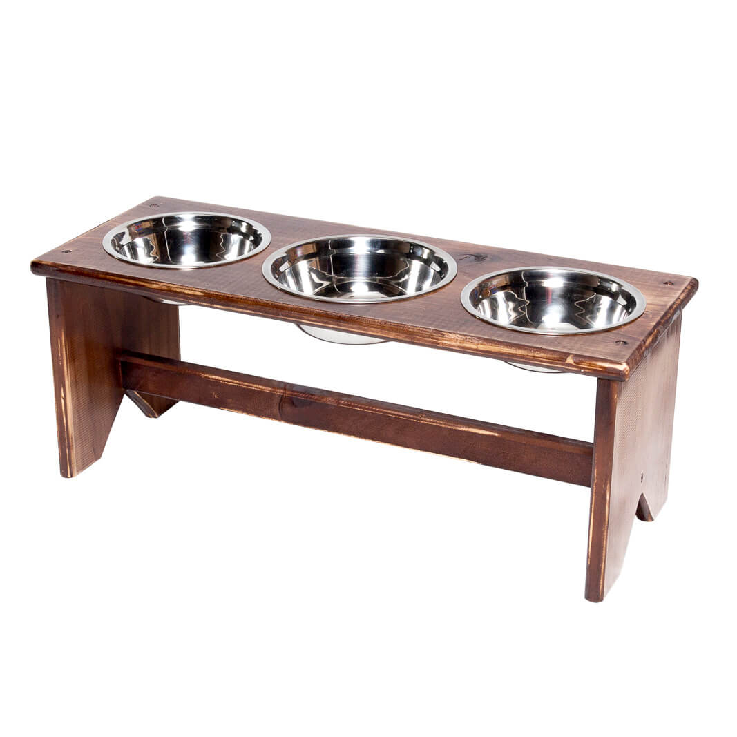 Elevated Dog Bowl Stand Wooden 3 Bowls Bigger Middle Bowl