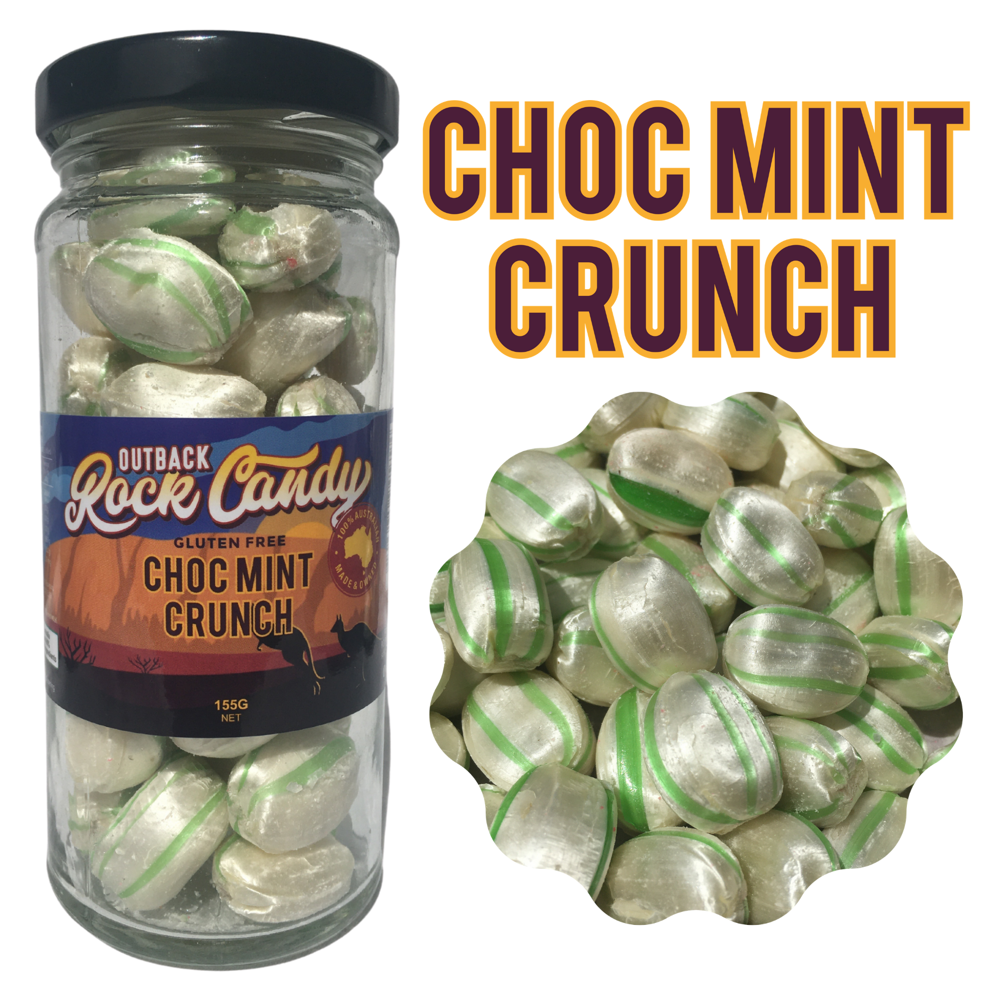 Outback Rock Candy Choc Mint Crunch 155g The Australian Made Campaign 2978