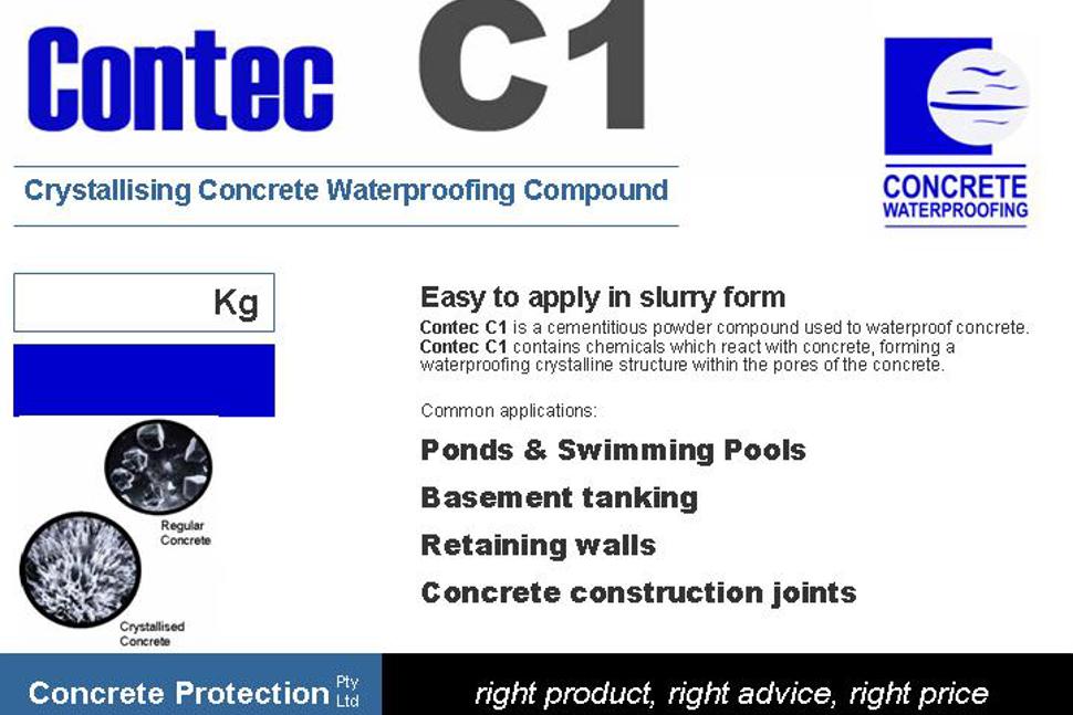Concrete Waterproofing: Contec C1 & PLUG