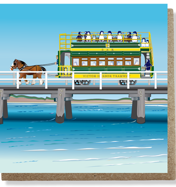 Penguin Tram Ride Greeting Card Image