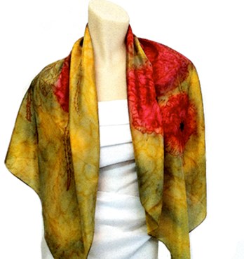  Red Poppy Silk Scarf Olive/Gold Image