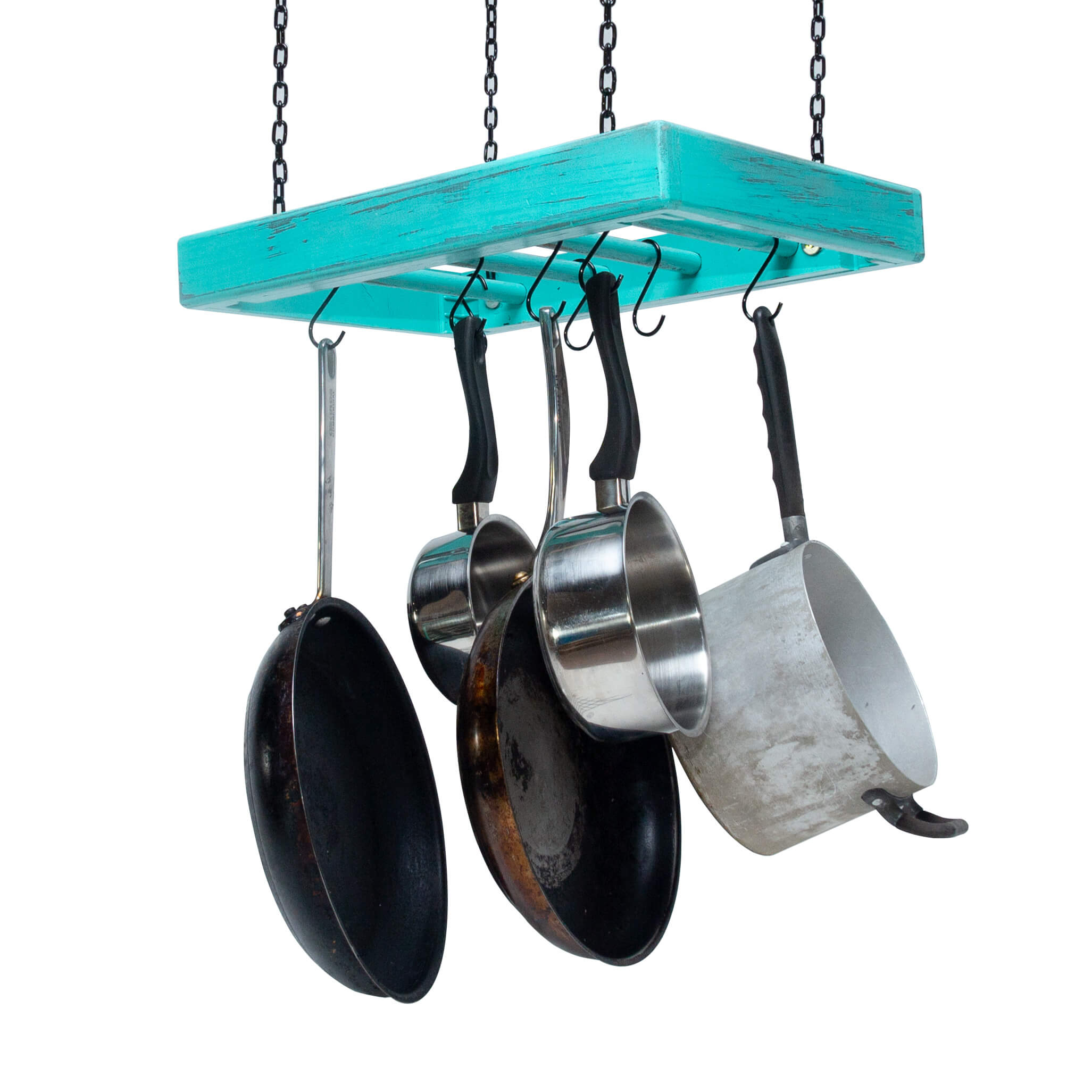 Hanging Pot Rack Wooden Ceiling Mounted Rectangular Small 4 Rungs Hang Kitchen Pots