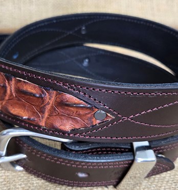 Leather Belts - Crocodile Inlay with SS or Brass Buckle and Keeper Image