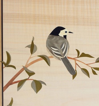White Wagtail Marquetry Artwork Image
