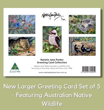 New Larger Greeting Card Set of 5 - Featuring Australian Native Wildlife by Natalie Jane Parker. Image