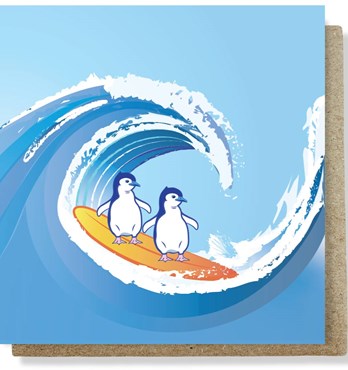 Penguins Surfing Small Greeting  Card  Image