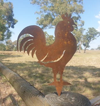 Rooster Garden Stake - Australian Made Rusted Metal Garden Art Image