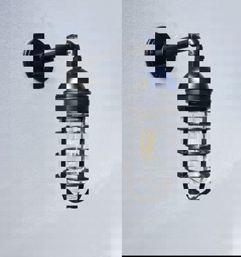 The Atomic Industrial Caged Factory Wall Light Image