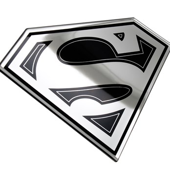 Fan Emblems Superman Domed Chrome Car Decal - Classic Logo (Black and Chrome) Image