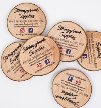 Wood Slice coasters with printed design Image