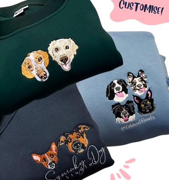 Custom Pet Portrait Crewnecks + Bucket Hats Image