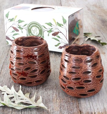 Boxed Pair Of Banksia Nut Tea Light Candle Holders Image