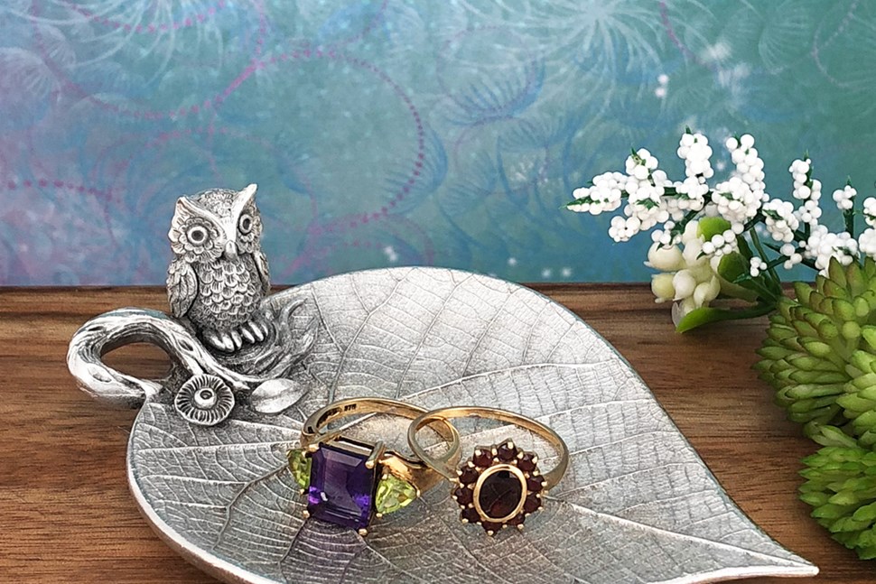 Owl on Leaf Trinket Dish for Tea Lights, Wedding Rings, Jewellery, Candy and Tea Bag Holder