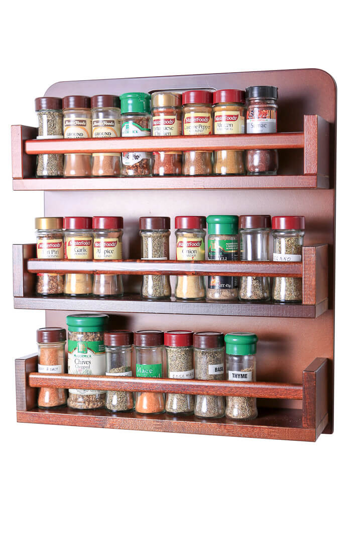 Spice Rack Wooden Open Top 3 Tiers Timber Rail 54 Spice Jars