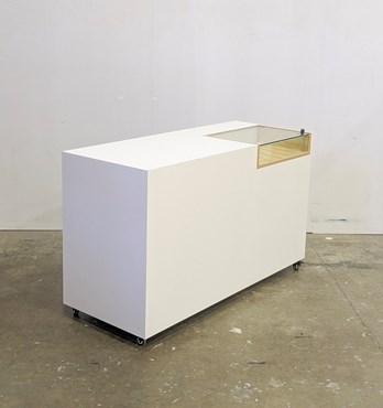 Lockable POS Counter with Glass Cabinet. Image