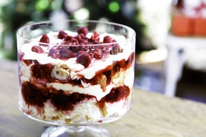 Raspberry and white chocolate trifle