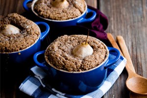 Pear, pecan and caramel puddings